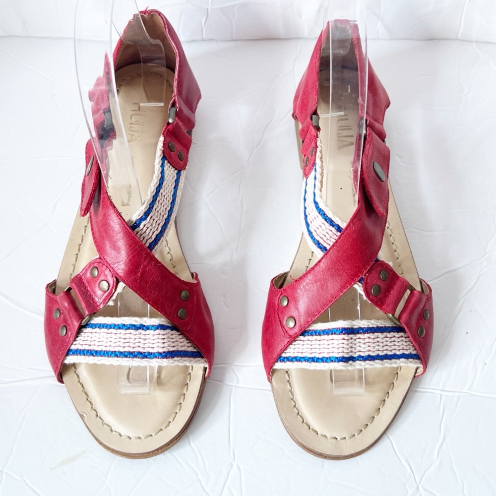 Huija Sandals Womens 38 Slip On Burgundy Flats Open Toe Comfort Casual Boho